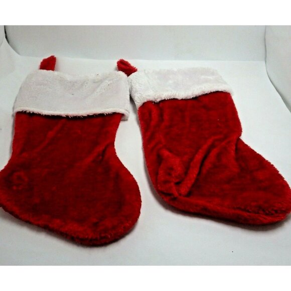 Christmas Stocking Red Fleece White Plush Trim 14 inch Lot 3 - Picture 2 of 8